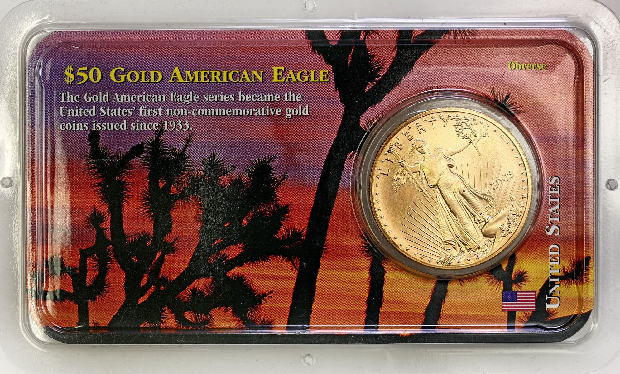 USA. Złote 50 $ dolarów 2003 Orzeł (Eagle) 1 uncja złota / oryginalny blister